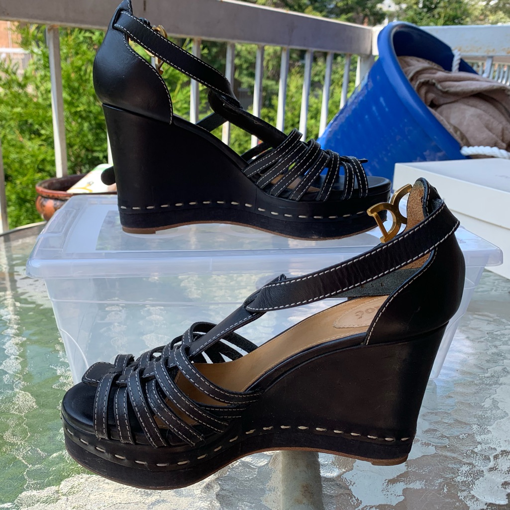 Chloe Black Leather Wedges